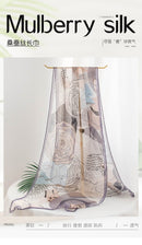 Floral Print Mulberry Silk Scarf – Lightweight 96% Silk Wrap with Botanical Motifs, 16 x 63 in