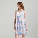 Front view of watercolor print mulberry silk cami dress on a model