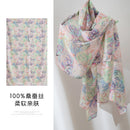 Mulberry Silk Long Scarf with Bohemian Floral Print – Lightweight Spring Shawl for Women