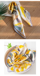 Mulberry Silk Square Scarf 53 – Floral Print Neckerchief for Spring