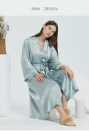100% Mulberry Silk Long Robe & Nightgown Set – Tie-Waist Loungewear with Long Sleeves