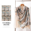 Mulberry Silk Long Scarf – Bohemian Floral Print Lightweight Wrap, 69 x 43 in