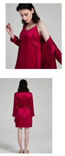 100% Mulberry Silk Camisole & Robe Sleepwear Set, 19 Momme, 2-Piece Loungewear