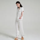 100% Mulberry Silk Pajama Set for Women – 19 Momme Short Sleeve Top with Shorts or Long Pants, Notched Collar Loungewear