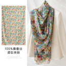 Mulberry Silk Long Scarf – Bohemian Floral Print Lightweight Wrap, 69 x 43 in