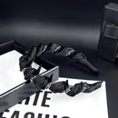 Close-up of faux pearl accents and ruched detailing on black headband