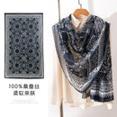 Mulberry Silk Long Scarf with Bohemian Floral Print – Lightweight Spring Shawl for Women