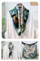Mulberry Silk Square Scarf – 100% Pure Silk Bandana with Vintage French Print, Spring Accessory for Women