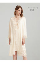 Lace Tie 100% Mulberry Silk Robe & Camisole Set – Romantic V-Neck Loungewear