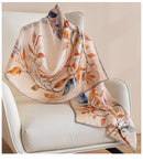 Pure Silk Floral Print Long Scarf – Elegant Pashmina-Style Wrap, Gift Boxed
