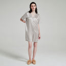 Grey 19 momme silk sleep dress front view on model