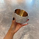 Front view of stainless steel diamond-accented ashtray in silver finish on white background