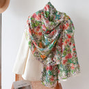 Mulberry Silk Long Scarf – Bohemian Floral Print Lightweight Wrap, 69 x 43 in