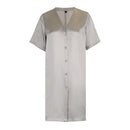 Flat lay of grey silk nightgown with button front detail