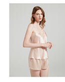 19 Momme 100% Mulberry Silk V-Neck Lace Trim Cami & Shorts Loungewear Set