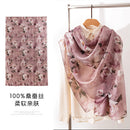 Mulberry Silk Long Scarf – Bohemian Floral Print Lightweight Wrap, 69 x 43 in