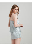 19 Momme 100% Mulberry Silk V-Neck Lace Trim Cami & Shorts Loungewear Set