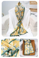 Printed Mulberry Silk Slim Scarf – 16 x 150 cm Long Neck Scarf with Trailing Ribbon for Spring