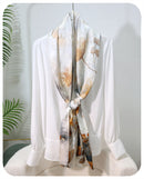 100% Mulberry Silk Floral Jacquard Long Scarf with Chinese-Inspired Botanical Prints, 53 x 170 cm (21 x 67 in) Lightweight Spring Shawl