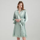 Women's 19 Momme 100% Mulberry Silk Lace-Trim Camisole & Robe Sleepwear Set