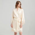 Women's 19 Momme 100% Mulberry Silk Lace-Trim Camisole & Robe Sleepwear Set