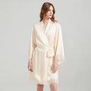 Women's 19 Momme 100% Mulberry Silk Lace-Trim Camisole & Robe Sleepwear Set