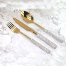 FITINY premium stainless steel flatware set on white background — gold and silver pieces displayed together
