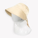 Side profile of silk sun hat showing brim curve