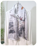 100% Mulberry Silk Floral Jacquard Long Scarf with Chinese-Inspired Botanical Prints, 53 x 170 cm (21 x 67 in) Lightweight Spring Shawl