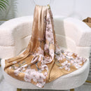 100% Mulberry Silk Floral Jacquard Long Scarf with Chinese-Inspired Botanical Prints, 53 x 170 cm (21 x 67 in) Lightweight Spring Shawl