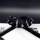 Lifestyle shot of velvet headband styled with loose shoulder-length hair