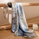 Mulberry Silk Square Scarf with Peony Print – 26 x 26 in, Hand-Rolled Hem