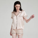 19 Momme 100% Mulberry Silk Short Sleeve Pajama Set – Notched Collar Loungewear with Shorts
