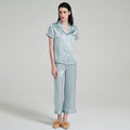 Mint green silk pajama set with notched collar detail