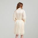 Women's 19 Momme 100% Mulberry Silk Lace-Trim Camisole & Robe Sleepwear Set