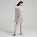 Back view of relaxed fit silk sleep dress in grey
