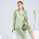 Apple green mulberry silk sleepwear set on a mannequin