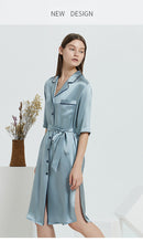 19 Momme Mulberry Silk Nightgown with Belted Waist, Retro Elegant Qipao-Inspired Sleepwear with High Side Slit