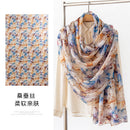 Mulberry Silk Long Scarf with Leopard and Floral Prints – Lightweight Vintage Wrap for Spring