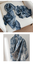 Mulberry Silk Long Scarf – Bohemian Floral Print Lightweight Wrap, 69 x 43 in