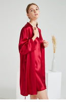 Embroidered Butterfly Silk Camisole & Robe Two-Piece Set – 100% Mulberry Silk Sleepwear with 3/4 Sleeves