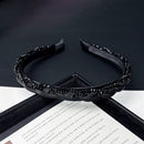 Black - Woven Fine F7-01 headband styled on model with loose shoulder-length hair