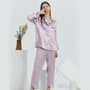 30 Momme Mulberry Silk Pajama Set – Long Sleeve Top & Ankle-Length Pants, Notched Collar Loungewear for Women