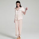 100% Mulberry Silk Pajama Set for Women – 19 Momme Short Sleeve Top with Shorts or Long Pants, Notched Collar Loungewear