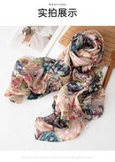 Mulberry Silk Long Scarf with Bohemian Floral Print – Lightweight Spring Shawl for Women