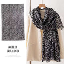 Mulberry Silk Long Scarf with Leopard and Floral Prints – Lightweight Vintage Wrap for Spring