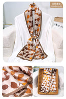Printed Mulberry Silk Slim Scarf – 16 x 150 cm Long Neck Scarf with Trailing Ribbon for Spring
