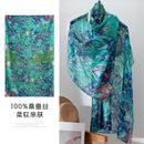 Mulberry Silk Long Scarf – Bohemian Floral Print Lightweight Wrap, 69 x 43 in