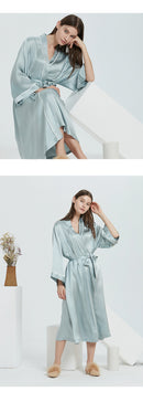 100% Mulberry Silk Long Robe & Nightgown Set – Tie-Waist Loungewear with Long Sleeves