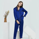 30 Momme Mulberry Silk Pajama Set – Long Sleeve Top & Ankle-Length Pants, Notched Collar Loungewear for Women